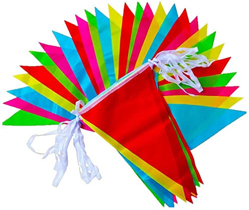 80 Metri 150 Bandierine Triangolo Colorate Feste Striscione Bandiere Tessuto Ghirlanda Appesa Decorazioni per Carnevali Scuola Patio Piscina Campeggio Compleanno Matrimonio Natalizie Interni Esterni