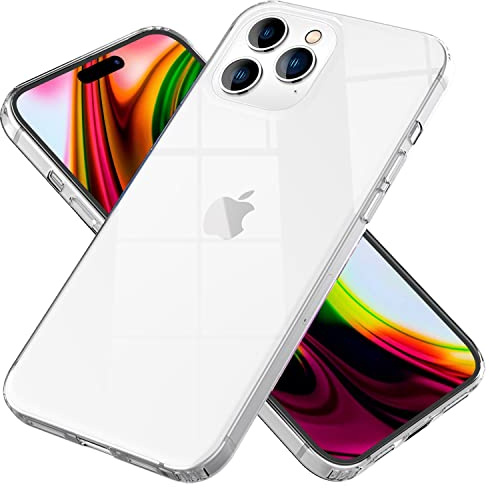 NALIA Klares Kratzfestes Case kompatibel mit iPhone 14 Pro Hülle, Transparent Anti-Gelb Durchsichtig Stoßfest Harte Rückseite & Silikon Rahmen, Hard Backcover Hybrid Handyhülle Schutzhülle Cover Etui