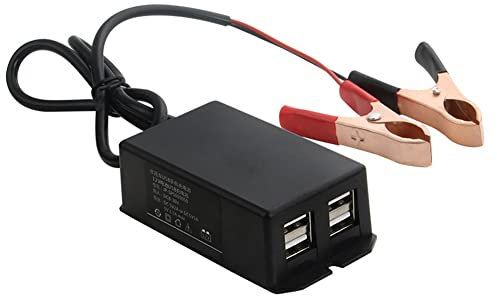 Huamengyuan Chargeur Voiture,12v24v Voiture Pince Crocodile Chargeur De Voiture USB,Chargeur De Batterie De Moto De Voiture,4 Ports USB avec Pinces Crocodiles pour Tablette De CaméRa De TéLéPhone