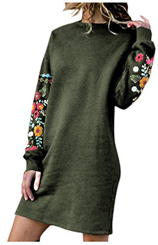 AMhomely Jumper Dress for Women Long Sleeve Dress Ladies Button Tunic Dress Green, 4XL