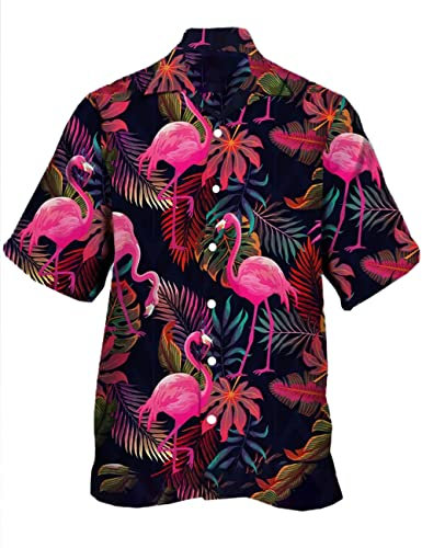 Hodaweisolp Chemise de plage hawaïenne décontractée à manches courtes avec boutons pour homme, Z-botanical flamant rose, XL