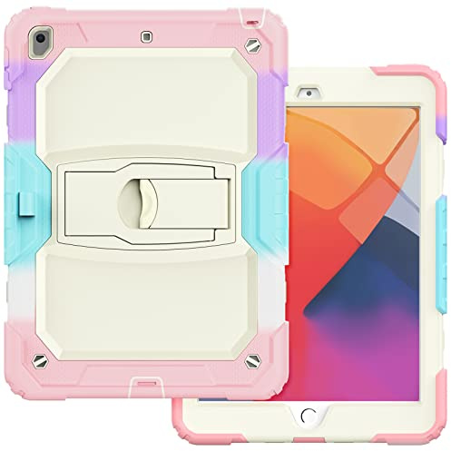 Funda Compatible con iPad 9.7 (2017/2018)/Pro 9.7/iPad Air 2 con Soporte, Resistente, Resistente, Duradera, a Prueba de Golpes, Funda de Silicona para Tableta con Todo Incluido (Polvo Colorido)