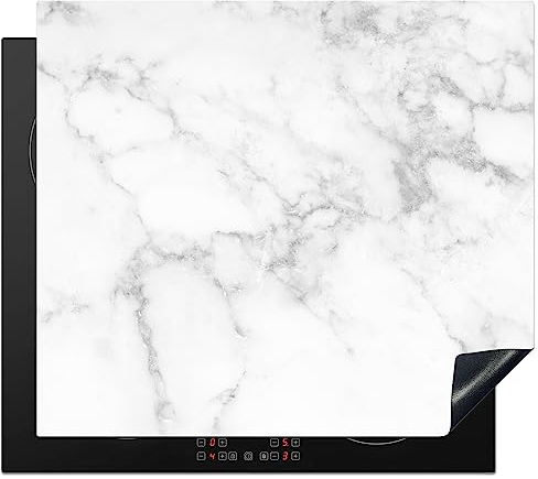 KitchenYeah© Protezione Piano Cottura Tappetino per Induzione 58x51 cm Cucina Proteggi Coprifornello Antiscivolo Marmo - Grigio - Bianco - Struttura in marmo