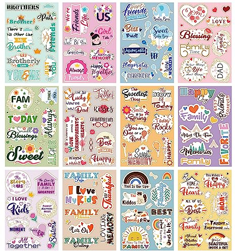 60 Sheets Family Friend Theme Scrapbooking Sticker Decals Waterproof Vinyl Scrapbook Stickers Set Scrapbook Supplies Photo Album Decor for Planner Embellishment Art Craft Kits Project Memories