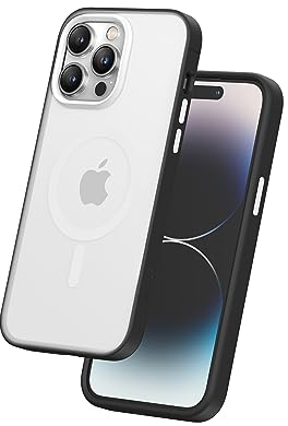 FLOLAB Surtect Tri-Fusion Magnetic for iPhone 14 Pro Max Phone Case Protective Slim Design Magsafe Compatible Military Grade Black Frame Matt Translucent Soft-Touch - Arctic White