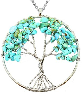 Only faith Collier Femme Arbre de Vie avec Pierres Naturelles Fait Main Acier Inoxydable Amulette et Protection Nettoyage 7 Chakras Méditation, Standard, Acier inoxydable, Quartz Lapis lazuli