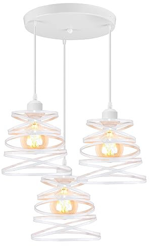 iDEGU 3 Hängelampen, kreativ, industriell, Deckenleuchte, Spirale, Wasserfall, E27, Deckenleuchte, Vintage, Pendelleuchte für Schlafzimmer, Wohnzimmer, Küche (20 cm, weiß, Kreis)