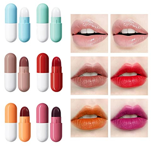 Rosixehird Pille Lippenstift,6-teiliges Lippenstift-Set für Mädchen - -Lippenstift-Set mit 24-Stunden-Aufbewahrung, langanhaltender -Lippenstift in Nude-Samt, pillenförmiger Lippenstift