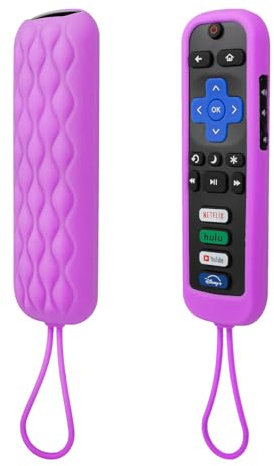 Universal Protective Silicone Remote Cover for Roku/Now TV Remote Control, Remote Case Kids-Friendly, Shockproof, Anti-Lost with Strap - Purple