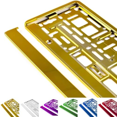 2X Chrom Kennzeichenhalter Metallic Hochglanz Nummernschildhalter Kennzeichen-Halterung (Gelb)