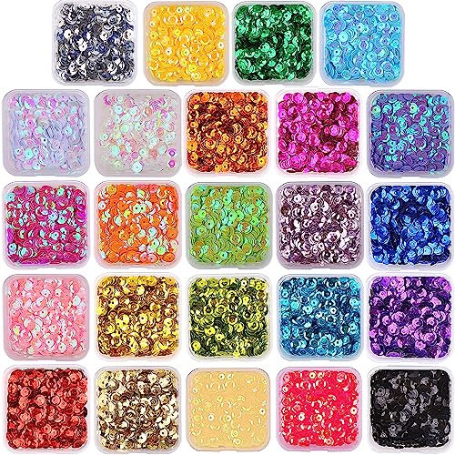 VEYLIN 5400 Stück 8 mm lose runde Stickpailletten – 24 Farben, Bastel-Pailletten mit Löchern für DIY