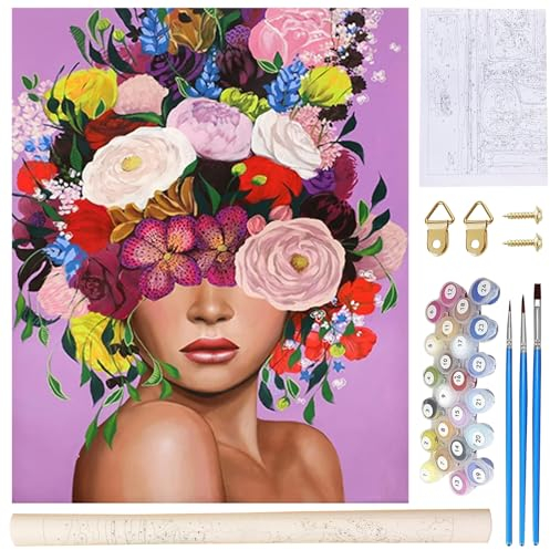 GAROMIA Malen Nach Zahlen Erwachsene DIY Mädchen Malen Bunt Blumen Nach Zahlen Handgemalt Ölgemälde Kit mit 3 Pinsel Paint by Numbers für Kinder Anfänger 40 x 50 cm