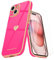 Teageo for iPhone 15 Case with 2 Screen Protector Heart Pattern for Women Girls Luxury Bling Plating Soft TPU Anti-Scratch Shockproof Bumper Phone Case for iPhone 15, Hot Pink