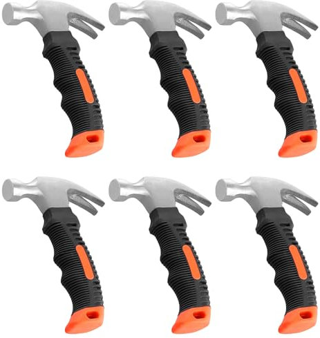 HAKZEON 6 Pack 8oz Small Hammer, Mini Claw Hammer Set, Stubby Pin Hammer Nails Tool with Non-Slip Handle for Picture Hanging, Home, DIY, Red