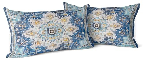 Snylcce 2er Set Boho Kissenbezüge Dekokissen 30 x 50 Samt Soft Kissenbezug Böhmischer Retro Ethno Dekorative Kissenhülle Zierkissenbezüge für Sofa Wohnzimmer Zuhause Dekoration(Blau Böhmen)