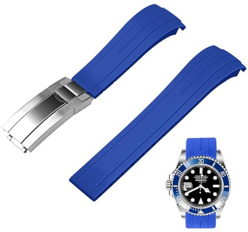 Juntan 18mm 20mm 22mm Gebogenes Ende Kautschuk Uhrenarmband, Verjüngtes Silikon Gebogenes Ersatz Uhrenarmbänder für Männer Frauen mit Klassischer Tauchschnalle (Blau, 22mm)