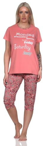 Normann Lässiger Damen Capri Pyjama mit Allover-Muster und Frontprint, ¾ Capri Hose
