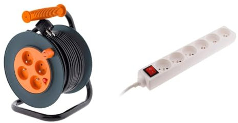Enrouleur 4 prises 16A - câble 3G1,5 mm² - 20m - Zenitech & Bloc 6 prises 16A 2P+T avec interrupteur blanc - Zenitech