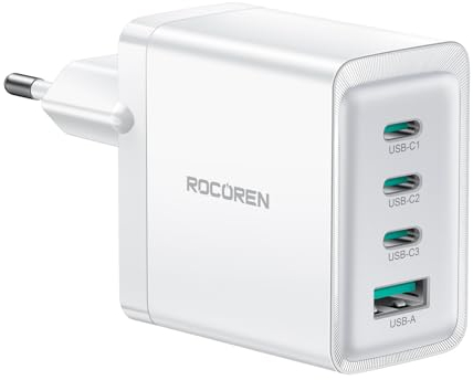 Rocoren 67W GaN USB C Ladegerät für MacBook Pro, MacBook Air 2020, 2019, 2018, 4-Port Schnellladegerät Kompatibel mit iPad Pro 12, 9, 11 Zoll, iPhone 16, Galaxy S25 und mehr - Weiß