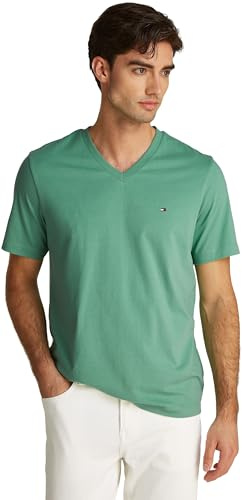 Tommy Hilfiger T-Shirt Manches Courtes Homme Essential Tee avec Col en V, Vert (Fort Green), S