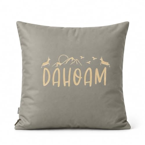 MyOma Outdoor Kissen wasserfest 45x45cm in hellgrau mit Aufdruck Dahoam