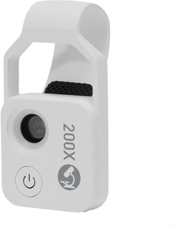 Microscopio digitale portatile 200X HD, MS002 200X, microscopio per smartphone, per tutti i telefoni cellulari tradizionali (bianco)