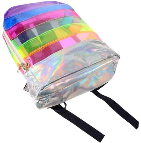 PACKOVE Bunter Glänzender Rucksack Mit Transparentem Streifen Modischer Regenbogen-Design-Rucksack Aus PVC Für Schule Und Alltag Große Kapazität Verstellbare Träger Für Snacks Und