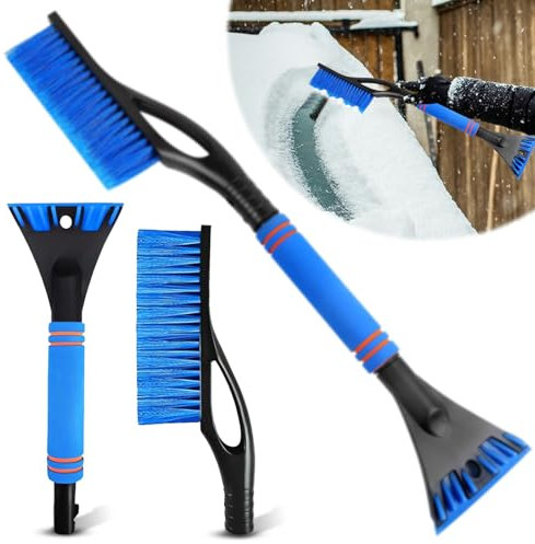 Eiskratzer Auto mit Besen 61cm Abnehmbarer Profi Schneebesen Auto mit große Kante Borsten & Ergonomischem Schaumstoffgriff & Innovativer Scheibenkratzer Auto mit Eisbrecher Funktion Auto Schnee