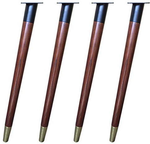 Set mit 4 Tischbeinen aus massivem Naturholz – perfekt für Esstisch, Couchtisch, Schreibtisch, neigbare/vertikale Möbelbeine in Walnussfarbe, Eisenhülse und Schrauben (27,4 Zoll/69,5 cm)