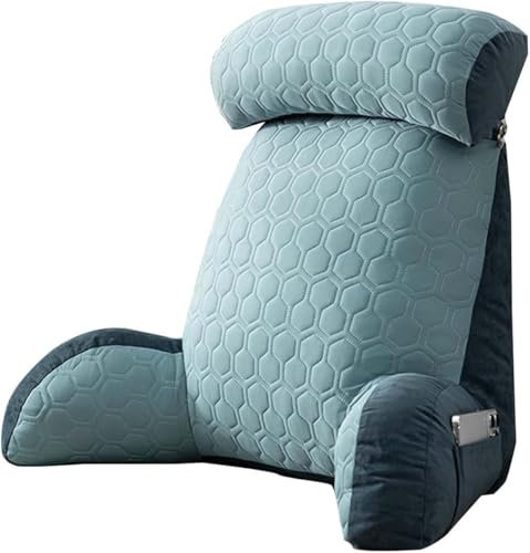 Soft Reading Pillow for Bed Sofa Chair, Portable Cuddle Backrest Cushion, Detachable Neck Roll & Storage Pockets Positioning Support Bolster for Watching TV Gaming (Blue)