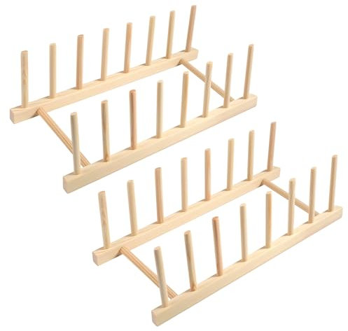Parastar 2 soportes para platos de madera, soporte para platos, soporte para tapa de olla, soporte para tapa, cajón, escurreplatos de madera, soporte para tabla de cortar, tapa de olla, organizador