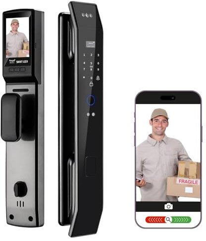 Smart WiFi Door Lock with 3D Face Recognition, Fingerprint, Video Doorbell & Intercom | Keyless Entry via Passcode, IC Card, Tuya App & Mechanical Key | Camera Security System for Front Door