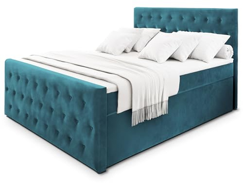 Masseno Boxspringbett FONDI 160x200 cm Komplett-Set mit Matratze und Topper, Polsterbett mit Zwei Bettkästen -Blau, Casablanca 13