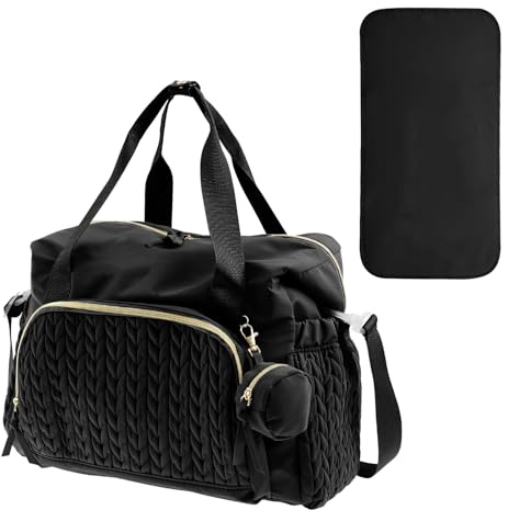 Wickeltasche,Tragbare Babytasche mit Gepäckgurte,Robuste Wickeltasche für Kinder,Multifunktions Wickeltaschen Tragetasche für unterwegs,leicht zu Reinigende Reisewindeltasche für Mama Papa (Schwarz)