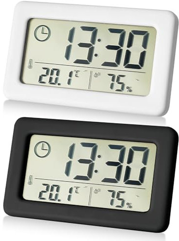 WIYETY 2 pezzi termoigrometro elettronico: piccolo orologio con temperatura umidità ℃/℉ interruttore, sveglia digitale con disegno di aspirazione magnetica, appeso e in piedi, per la casa, gli