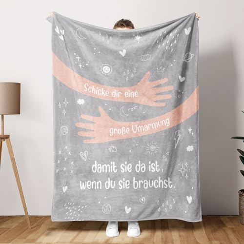 Craftique Gute Besserung Geschenke für Frauen Männer, Umarmung Kuscheldecke | Aufmunterung Geschenke, Trost Geschenke, Mutmacher Geschenk für Freundin, Trauergeschenk 153x127cm (Grau)