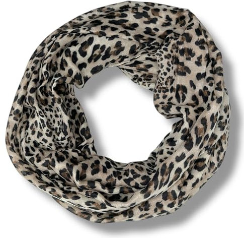 Ziona Loop Schal damen leoprint halstuch Frühling Leopardenmuster Tuch Sommer (Beige-Schwarz)