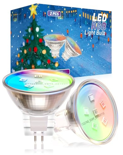 Lustaled RGB MR11 LED Bulb 12V, 2W GU4 Bi-Pin Base Colour Changing Light Bulb, 12V Low Voltage AC/DC MR11 Bulb Spotlight for Christmas Tree Outdoor Landscape Lighting, Non Dimmable 2-Pack