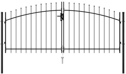 Refined Cancela de Valla Doble Puerta de Jardín Entada Vallado Exterior con Puntas de Acero Negro (3 x 1.25 m)