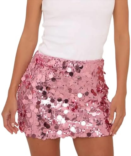Damen Sexy Glänzender Pailletten-Minirock Glitzer Niedrige Taille Bleistiftröcke Bodycon Tanzparty Club Kurzer Rock