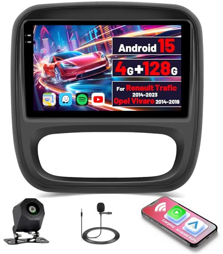 [4G+128G] Inefala Android 15 Radio Coche para Renault Trafic 2014-2023/Opel Vivaro 2014-2019 con Wireless Carplay Android Auto, 9 Pantalla Autoradio con GPS WiFi RDS/FM Bluetooth Cámara Trasera Mic