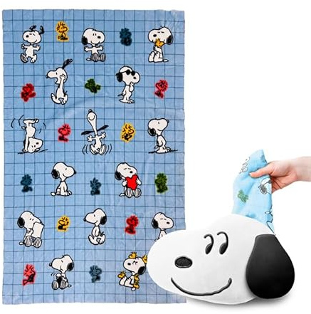 Puckator Blankeazzz Peanuts Snoopy & Woodstock 2-in-1 Plush Toy & Travel Blanket - Travel Long Haul Flight Plane Essentials Accessories For Flying Women Kids - Soft Warm Cozy Picnic Blanket Blankets