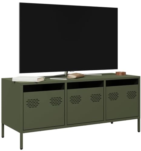 Mimdixy Meuble de salon bas sur pied, vert olive, 101,5 x 39 x 43,5 cm, en acier laminé à froid