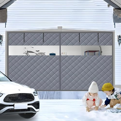 Generico Tenda per Porta Garage Termica Magnetica con Finestra, W240-500cm Tenda Termica del Garage Kit di Isolamento Magnetico per Porta Schermo per Porta del Garage in Oxford(Grigio,240x240cm)