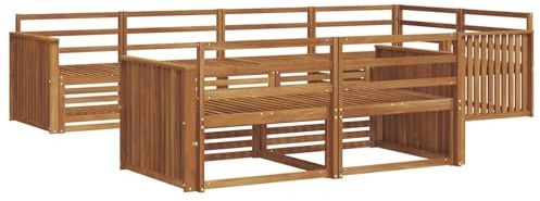 vidaXL Outdoor-Sofagarnitur 7 pcs Natur Massivholz Akazie, Balkonsofa, modernes Eckmöbel, robuster Lounge, Terrassen-Sitzgruppe, bequemer Gartenstuhl