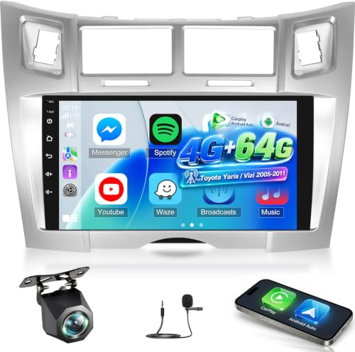 NHOPEEW 4+64G Radio Auto per Toyota Yaris/Vizi 2005-2011 con Carplay WIFI GPS