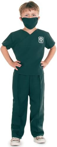 PRETEND TO BEE Vet Dress Up Costume for Kids, Accessories Available, Green Scrubs with Mask, 3-7 Years