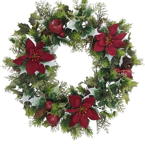 Artificial Christmas Wreath for indoors and outdoors (Red Poinsettia, 16 (41cm))