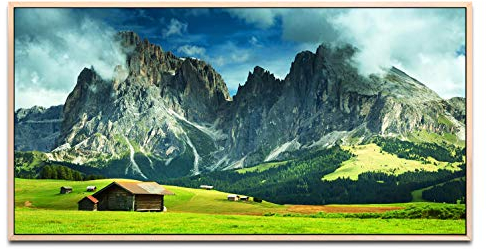 schöne Feldlandschaft ca. 130x70cm Wandbild inklusive Schattenfugenrahmen naturfarbend - Panorama Leinwand Bild XXL Format Wandbilder Wohnzimmer Wohnung Deko Kunstdrucke