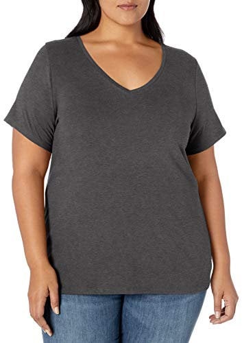 Amazon Essentials Women's Plus Size Short-Sleeve V-Neck T-Shirt, Charcoal Heather, 4XL Plus